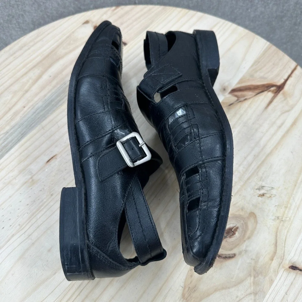 Stacy Adams Fisherman Sandals Mens 12 Black Leather Buckle Strap